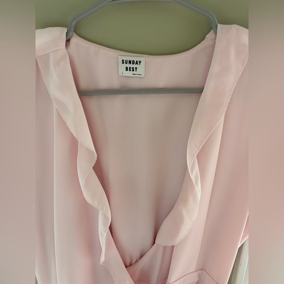 Aritzia Sunday Best Blush Pink Ruffle Wrap Mini Dress - Picture 6 of 9